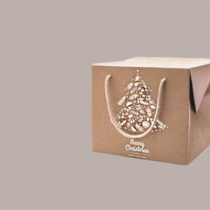 Bag Box Porta Panettone Kraft Avana con Grafica Albero di Natale 24x24x20 cm 10 pezzi [96ccb704]