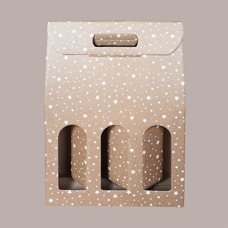Scatola Astuccio Porta 3 Bottiglie 750 ml Olio Vino in Cartoncino Avana grafica Stelle Bianche Galaxy 270x90H385mm, 1 [9928d768]