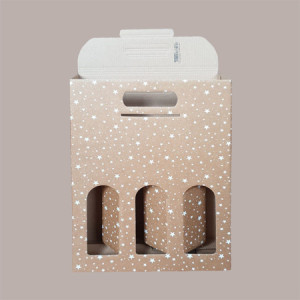 Scatola Astuccio Porta 3 Bottiglie 750 ml Olio Vino in Cartoncino Avana grafica Stelle Bianche Galaxy 270x90H385mm, 1 [400e9465]