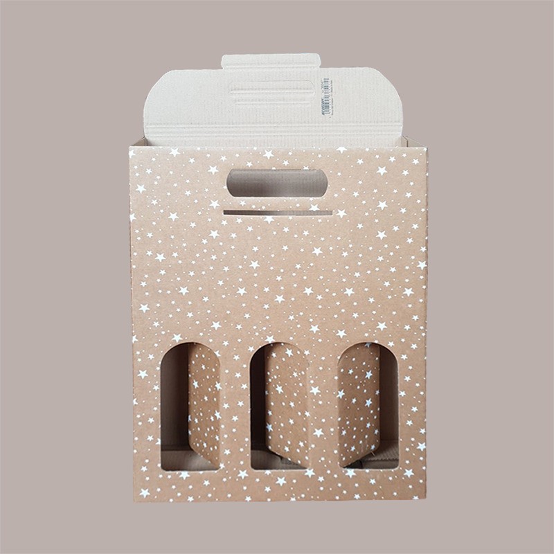 Scatola Astuccio Porta 3 Bottiglie 750 ml Olio Vino in Cartoncino Avana grafica Stelle Bianche Galaxy 270x90H385mm, 1 [400e9465]