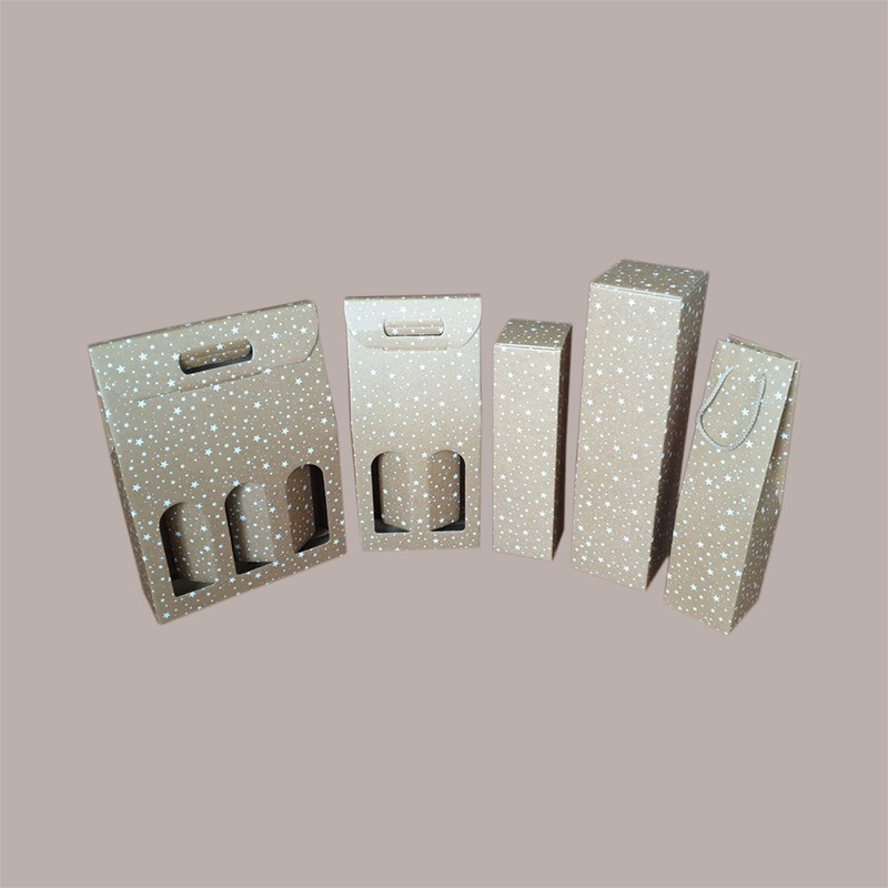 Scatola Astuccio Porta 3 Bottiglie 750 ml Olio Vino in Cartoncino Avana grafica Stelle Bianche Galaxy 270x90H385mm, 1 [455ed37b]