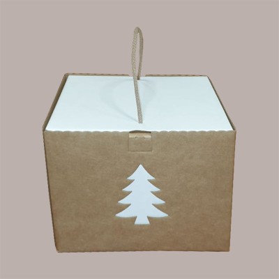 Scatola per Confezione Regalo Porta Panettone Alto in Cartoncino Avana grafica Albero 210x210H210mm, 5 pezzi [c502eba0]