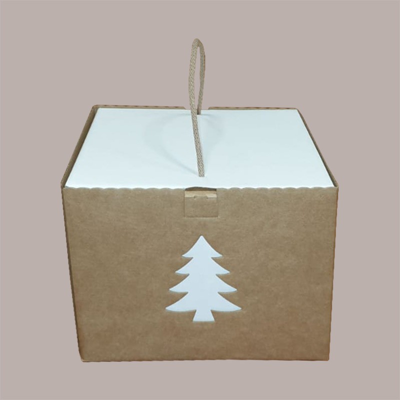 Scatola Porta Panettone Alto in Cartoncino Avana grafica Albero 210x210H210mm 5 pezzi [c502eba0]