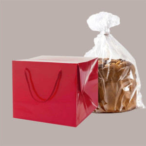 Bag Box Porta Panettone Carta Rosso Lucido con Cordino 24,5+24,5x20 cm 10 pezzi [ec155688]