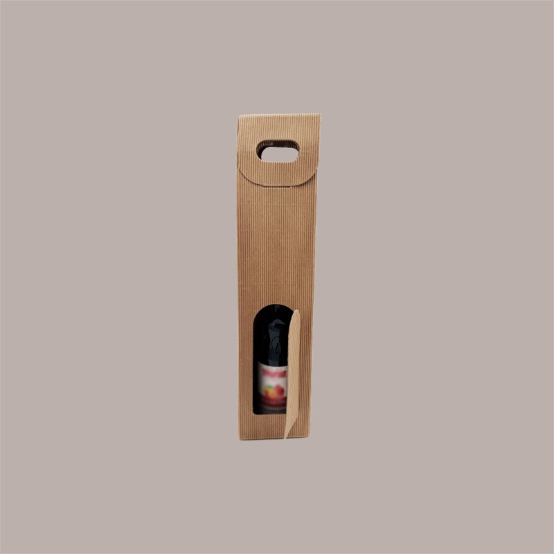 10 Pz Scatola Astuccio Porta 1 Bottiglia 750 ml Olio Vino in Cartoncino Onda Avana con finestra 90x90H385mm [cafb3e9c]