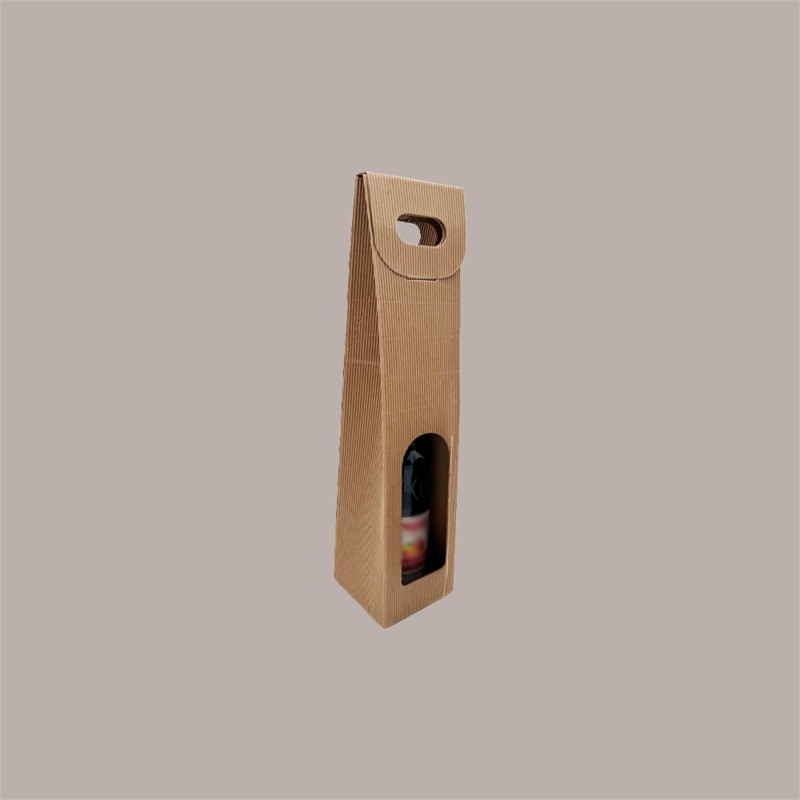 10 Pz Scatola Astuccio Porta 1 Bottiglia 750 ml Olio Vino in Cartoncino Onda Avana con finestra 90x90H385mm [13dd7d91]