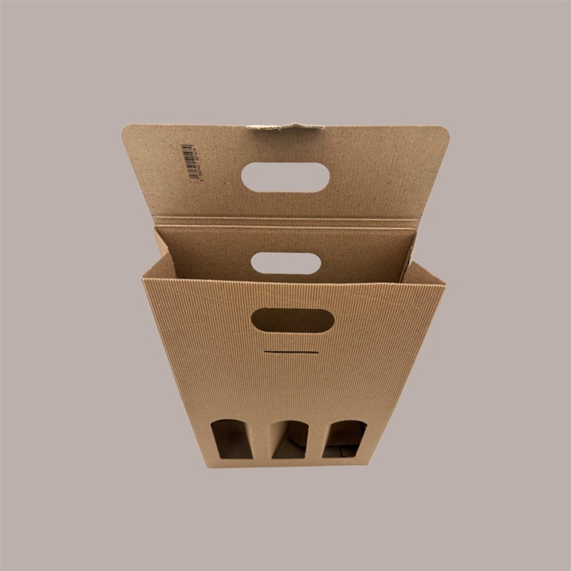 Scatola Astuccio Porta 3 Bottiglie 750 ml Olio Vino in Cartoncino Onda Avana 270x90H390mm 10 pezzi [442f75f4]