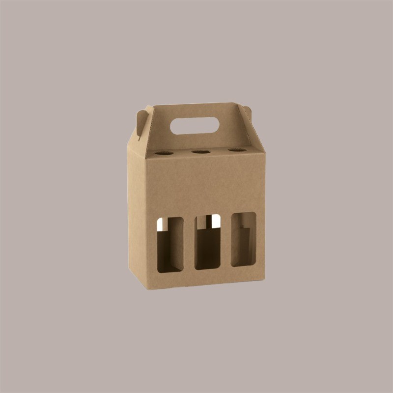 Scatola Minibox Porta 6 Bottiglie Birra o Olio da 33 cl in Carta Avana con Finestra 190x130x210 mm 10 Pezzi [893b90fe]