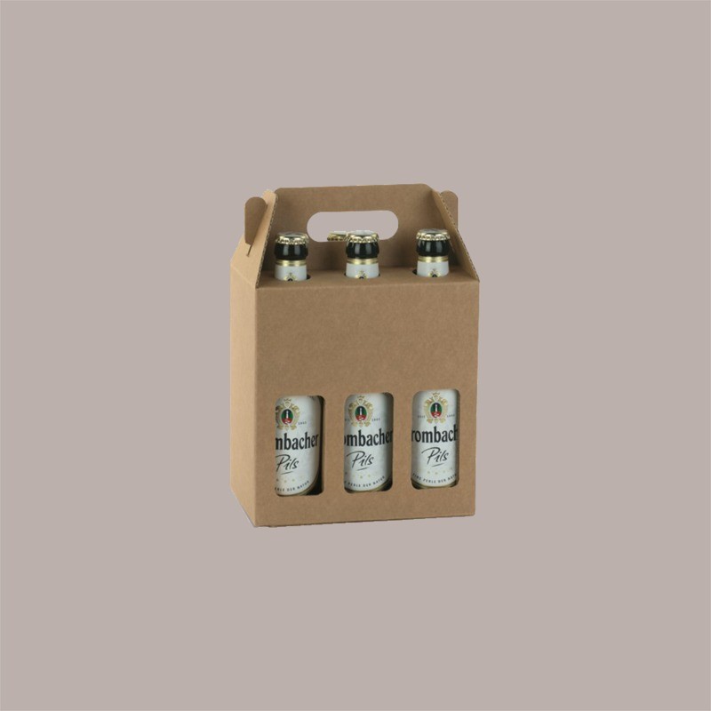 Scatola Minibox Porta 6 Bottiglie Birra o Olio da 33 cl in Carta Avana con Finestra 190x130x210 mm 10 Pezzi [501dd3f3]