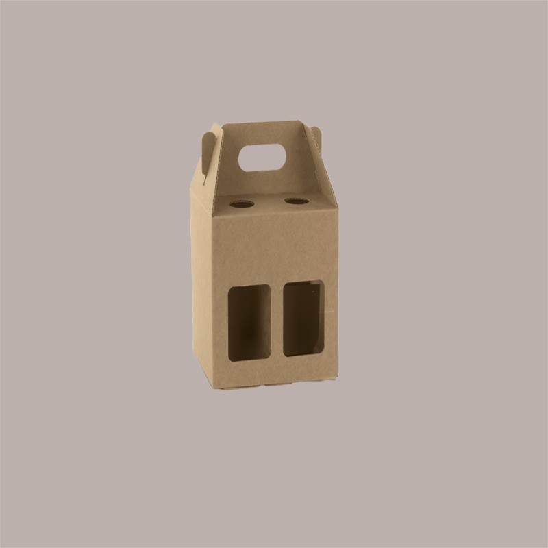 Scatola Mini box Porta 4 Bottiglie Birra o Olio da 25/33 cl in Carta Avana con Finestra 130x130x210 mm 10 Pezzi [0e9748ff]