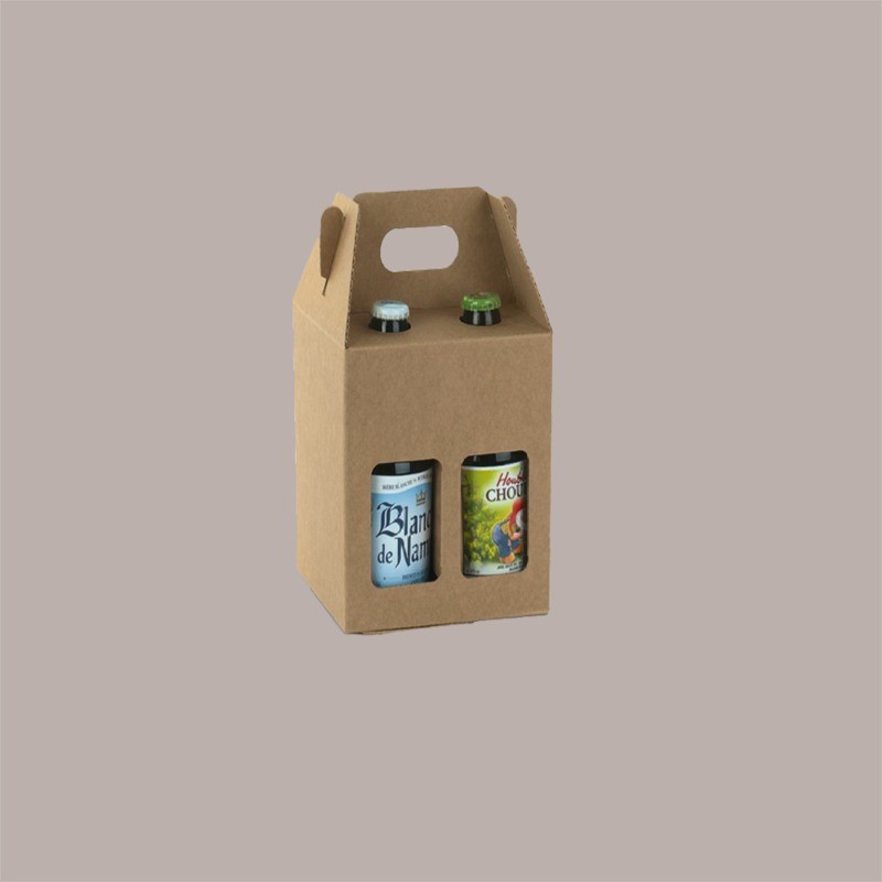 Scatola Mini box Porta 4 Bottiglie Birra o Olio da 25/33 cl in Carta Avana con Finestra 130x130x210 mm 10 Pezzi [d7b10bf2]