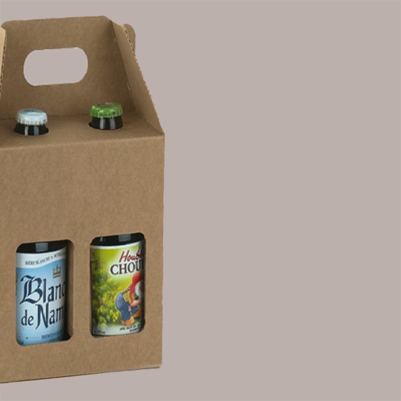 Scatola Mini box Porta 4 Bottiglie Birra o Olio da 25/33 cl in Carta Avana con Finestra 130x130x210 mm 10 Pezzi [65fc8de8]