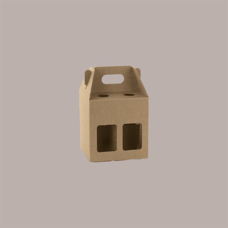 Scatola Mini box Porta 4 Bottiglie Birra o Olio da 33 cl in Carta Avana con Finestra 155x155x160 mm 10 Pezzi [0157610f]