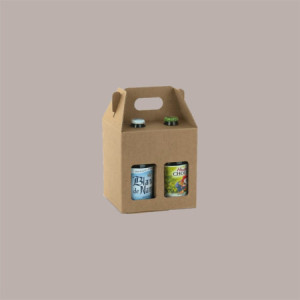 Scatola Mini box Porta 4 Bottiglie Birra o Olio da 33 cl in Carta Avana con Finestra 155x155x160 mm 10 Pezzi