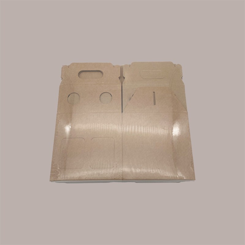 Scatola Mini box Porta 4 Bottiglie Birra o Olio da 33 cl in Carta Avana con Finestra 155x155x160 mm 10 Pezzi [e959a3f4]