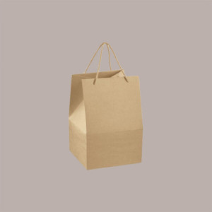 Saccotto Scatola con Manico Cordino Porta Panettone Basso in Cartoncino Avana 245x245H335mm 10 pezzi [3e71acd0]