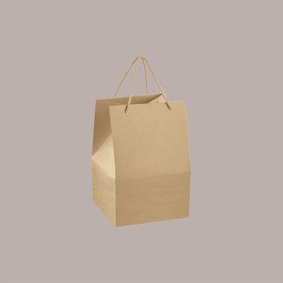 Saccotto Scatola con Manico Cordino Porta Panettone Basso in Cartoncino Avana 245x245H335mm 10 pezzi [3e71acd0]