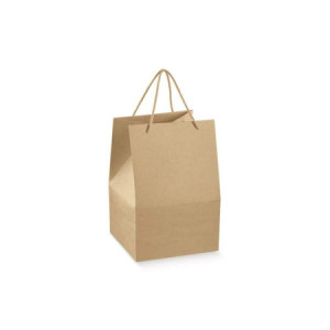 Saccotto Scatola con Manico Cordino Porta Panettone Basso in Cartoncino Avana 245x245H335mm 10 pezzi [56cf0a6e]