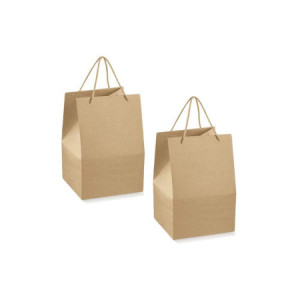 Saccotto Scatola con Manico Cordino Porta Panettone Basso in Cartoncino Avana 245x245H335mm 10 pezzi [e207a8c3]