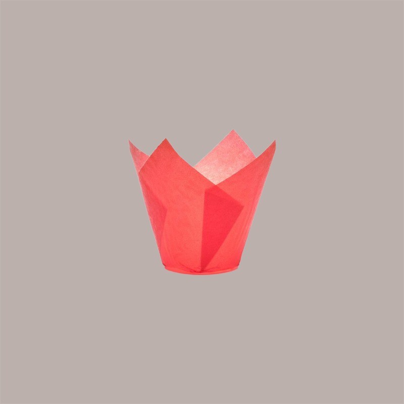 Pirottino Tulipano Carta Muffin Colore Rosso Fondo 50 mm H95 mm 100 Pezzi [be1384eb]