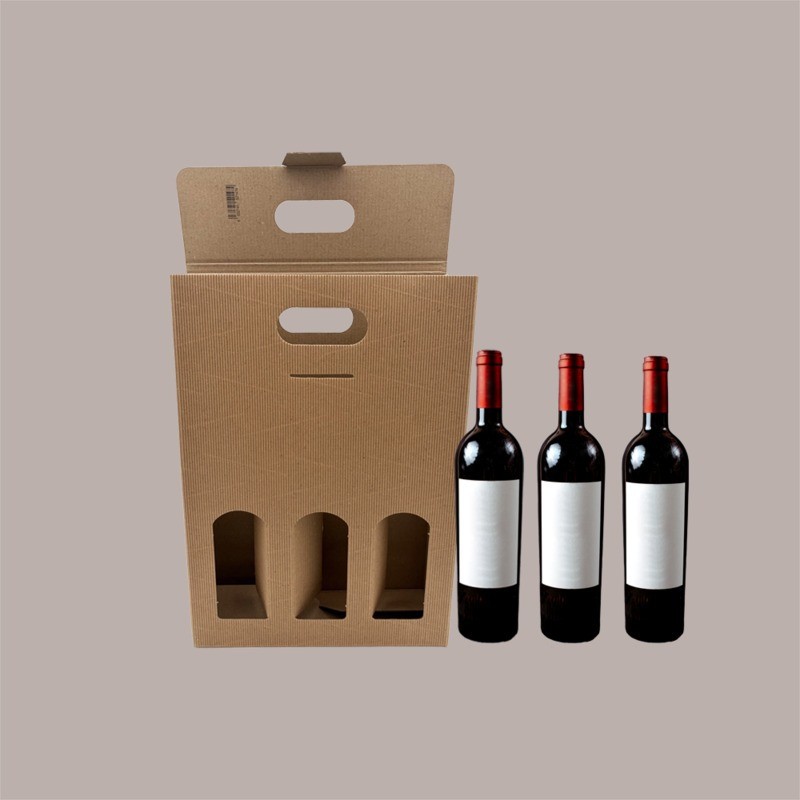 Scatola Astuccio Porta 3 Bottiglie 750 ml Olio Vino in Cartoncino Onda Avana 270x90H390mm 10 pezzi [2a14f7fd]