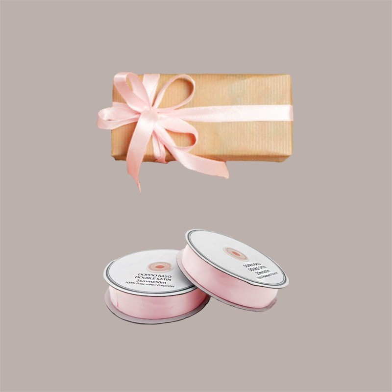 Confezione Doppio Nastro in Raso Rosa Chiaro per Scatola Regalo 25 mm 50 mt 2 pezzi [7b87a5e1]