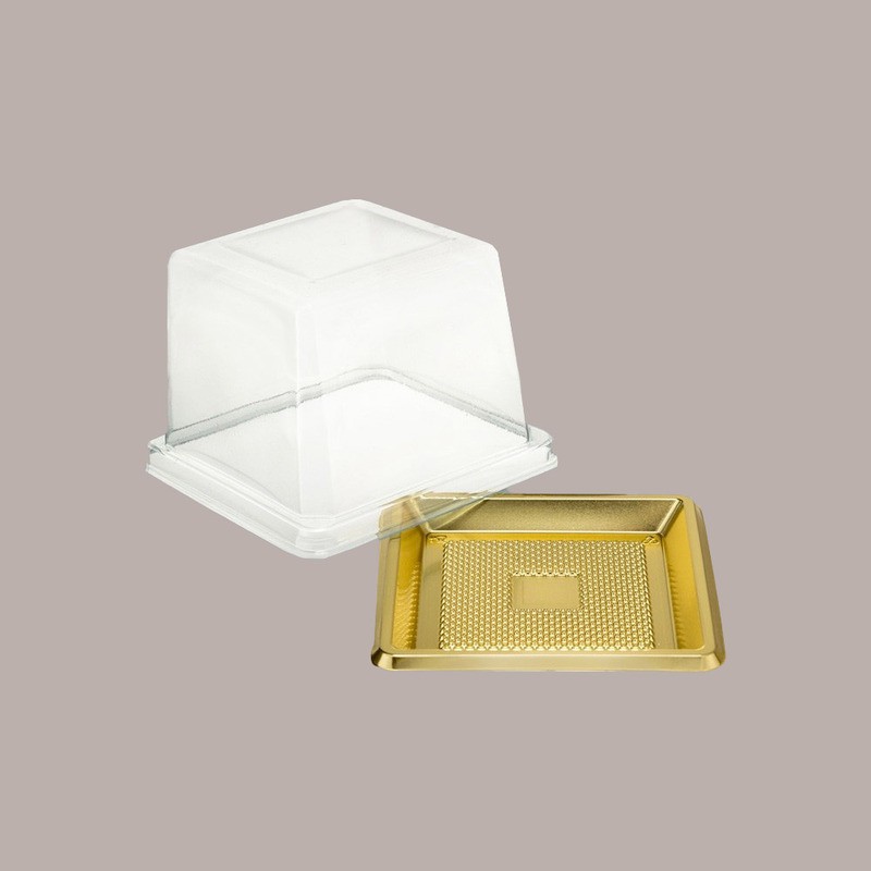 Mini Vassoio per piccoli Dolci Desert Monoporzione Quadrato Oro Medoro + Coperchio 9,5x9,5cm Alcas 100 pezzi [7da72bfa]