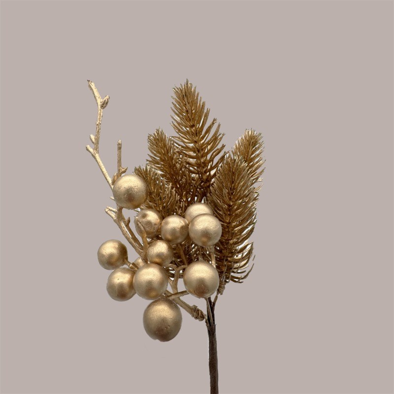 Decorazione Natalizia Colore Oro con Aghi e Bacche Oro Artificiali 6 pezzi [6bc22ed7]