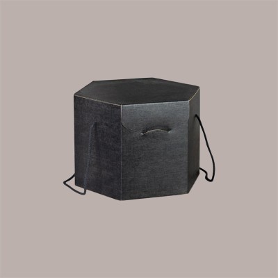 Scatola Segreto Porta Panettone Esagonale Grafica Seta Nero con Cordini 245x245H180 mm 5 pezzi [31ed2c39]