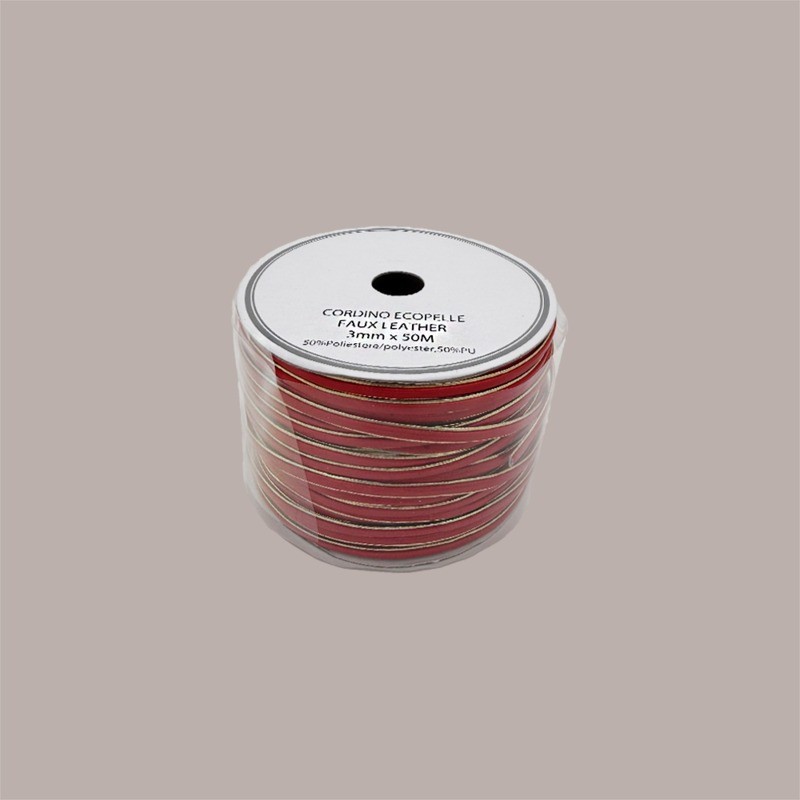 Cordino in Ecopelle Finta Pelle Rosso e Oro per Confezioni Regalo 3 mmx50 mt 2 Pezzi [48338c0e]