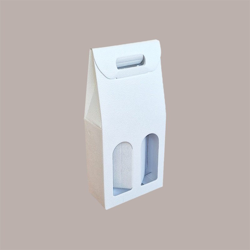 Scatola Astuccio Porta 2 Bottiglie 750 ml Olio Vino in Cartoncino Bianco grafica effetto pelle 180x90H385mm 10 Pezzi [43833612]