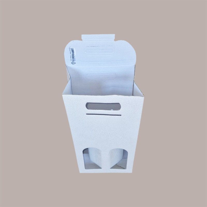 10 Pz Scatola Astuccio Porta 2 Bottiglie 750 ml Olio Vino in Cartoncino Bianco grafica effetto pelle 180x90H385mm [f1ceb008]