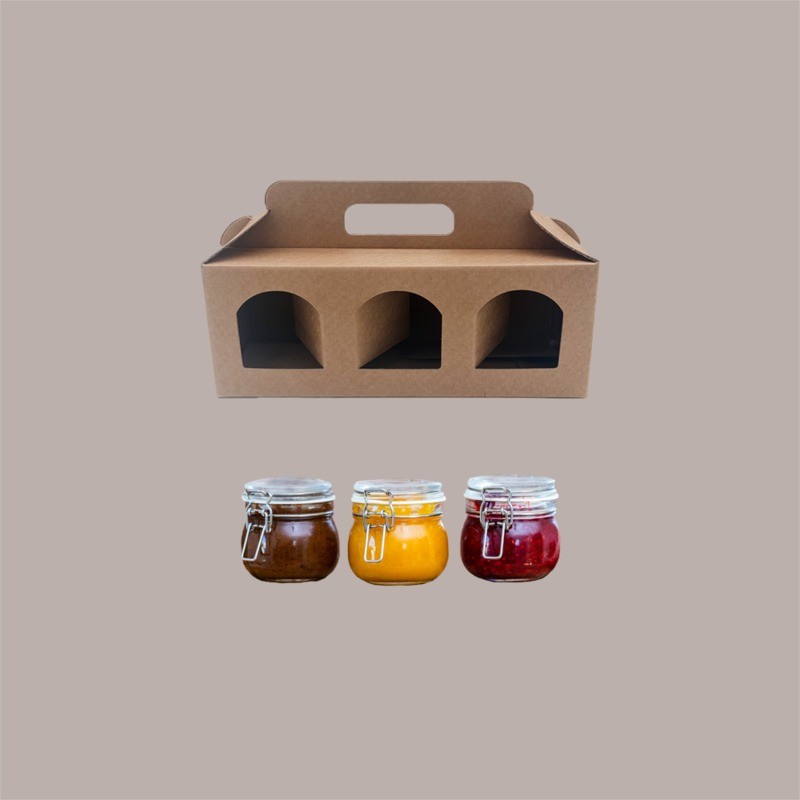 Scatola Astuccio Porta 3 Vasetti Confetture e Creme in Cartoncino Avana 250x80H90mm 10 pezzi [07de0185]