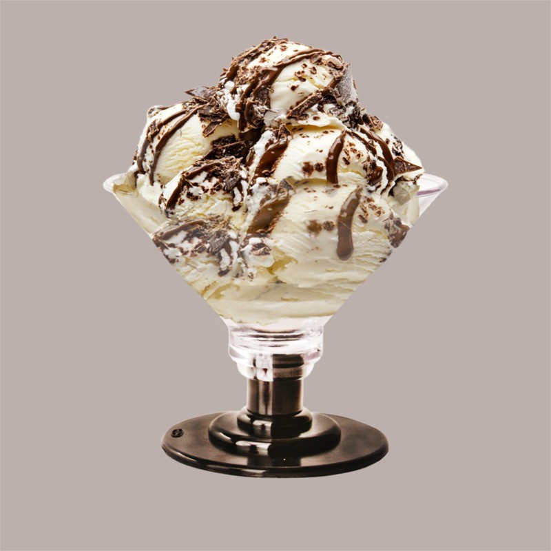 Coppa EIS Riutilizzabile in Plexiglass Trasparente con Base Nera, Ideale per Gelato, 600 cc [7092e19e]