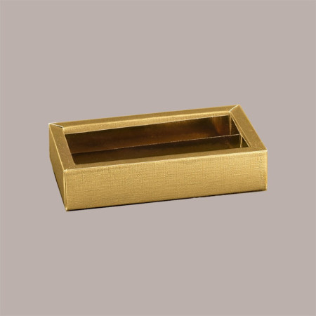 Scatola Porta Cioccolatini e Prodotti Dolciari in Fibra Oro con Fascia 145x145H35 mm 10 Pezzi [32aa1895]