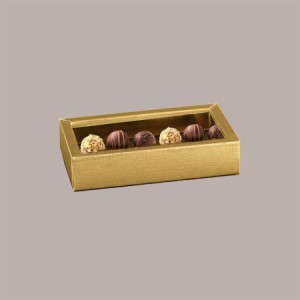 Scatola Porta Cioccolatini e Prodotti Dolciari in Fibra Oro con Fascia 145x145H35 mm 10 Pezzi