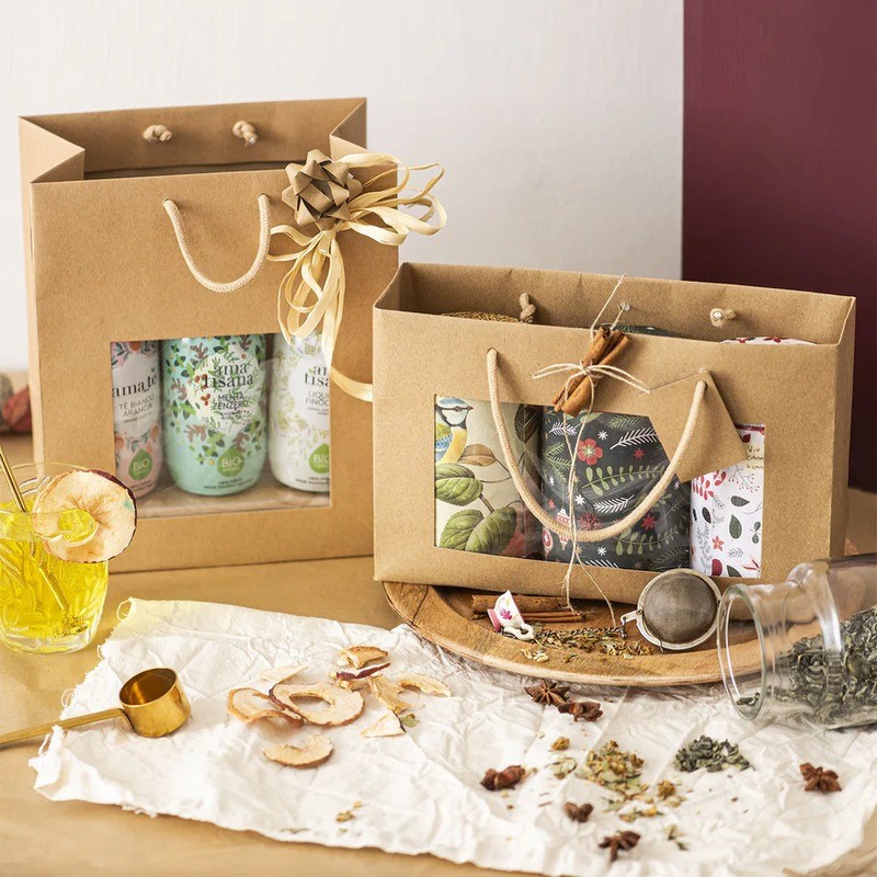 Shopper Busta Carta Kraft Lusso Avana Ideale come Portabottiglie 250/500 ml Birra 22,5+15x26 cm 10 pezzi [4c377fde]