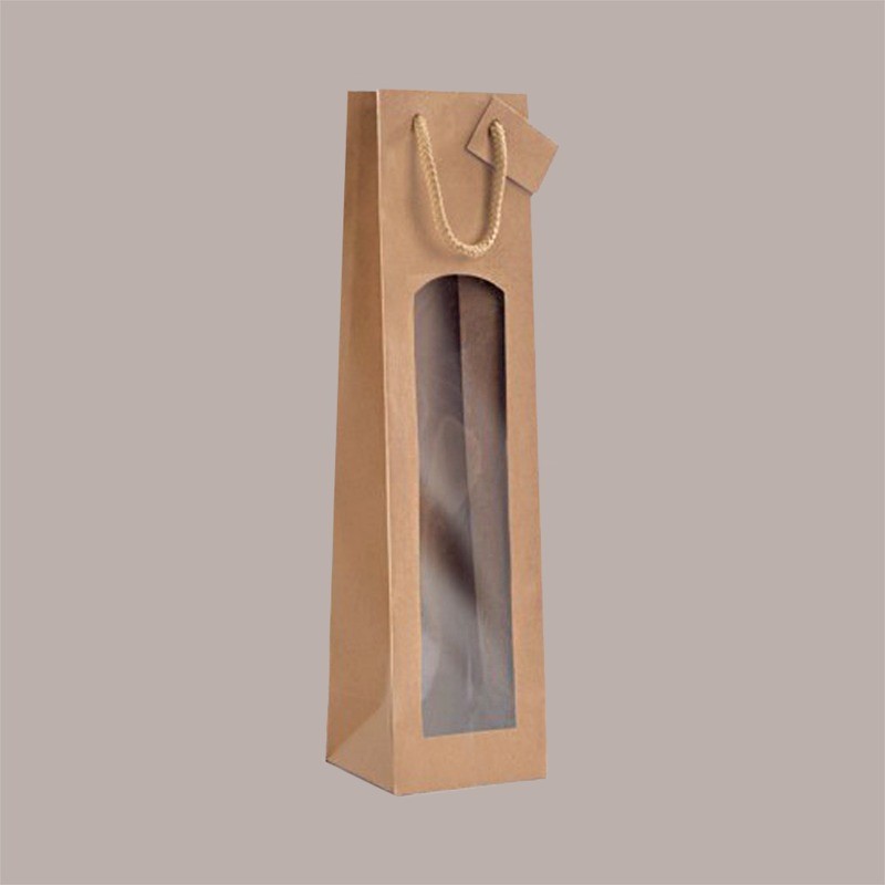 Shopper Busta in Carta Natural Avana con Cordino per Bottiglie 9+8,5 x H 37 cm 20 Pezzi [b39ff44e]