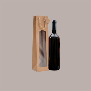 Shopper Busta in Carta Natural Avana con Cordino per Bottiglie 9+8,5 x H 37 cm 20 Pezzi