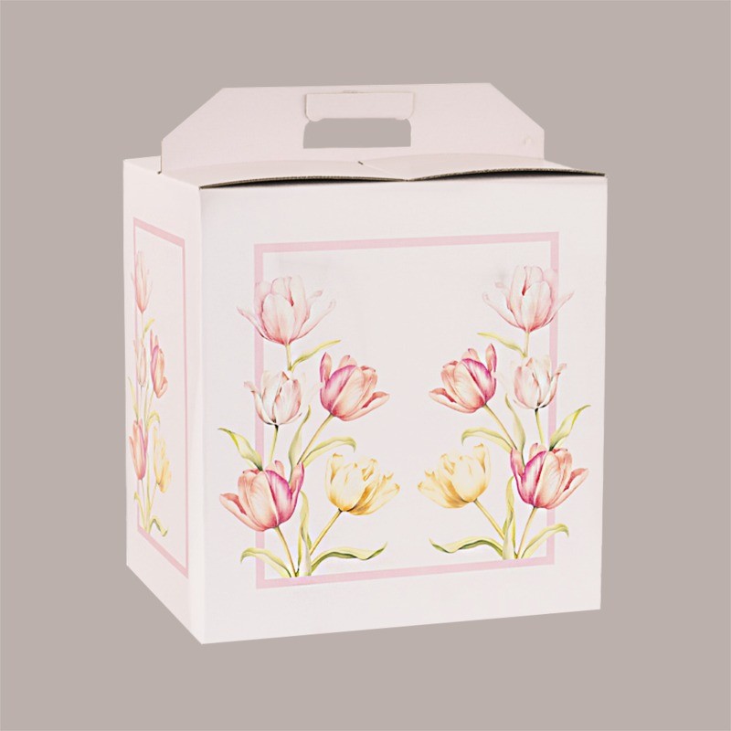 Scatola Confezione Regalo Porta Dolce e Porta Colomba Grafica con Tulipani 330x250x350 mm 10 Pezzi [36387cde]