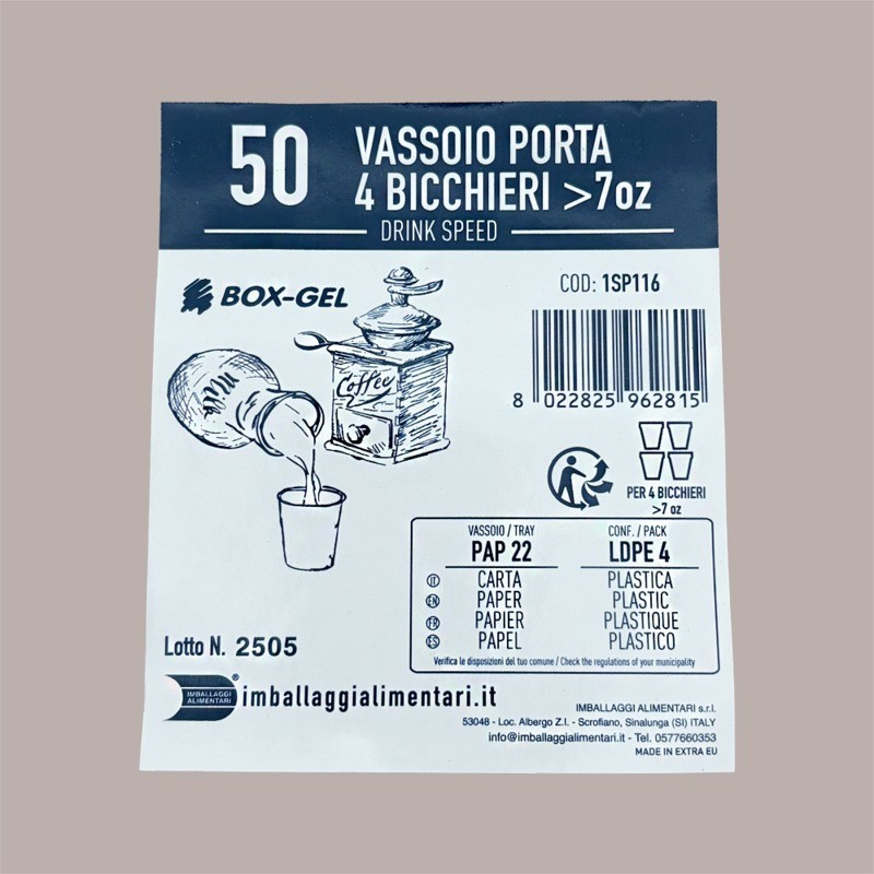 Vassoio Cestino Speed Porta 4 Bicchieri per Cappuccino 7oz 100 Pezzi [f32bf10c]