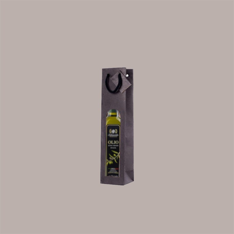 Shopper Busta in Carta per Bottiglie 250/500 ml  di Olio e Liquori Black Edition con Finestra 7,2+6,8x31 cm 20 Pezzi [591a04fe]