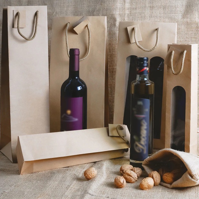 Shopper Busta in Carta per Bottiglie 250/500 ml  di Olio e Liquori Natural Edition 7,2+6,8x31 cm 20 Pezzi [e05e74f9]