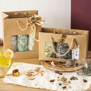 Shopper Busta Carta Kraft Lusso Orizzontale Avana con Finestra in Pvc 28+8x18 cm 10 Pezzi
