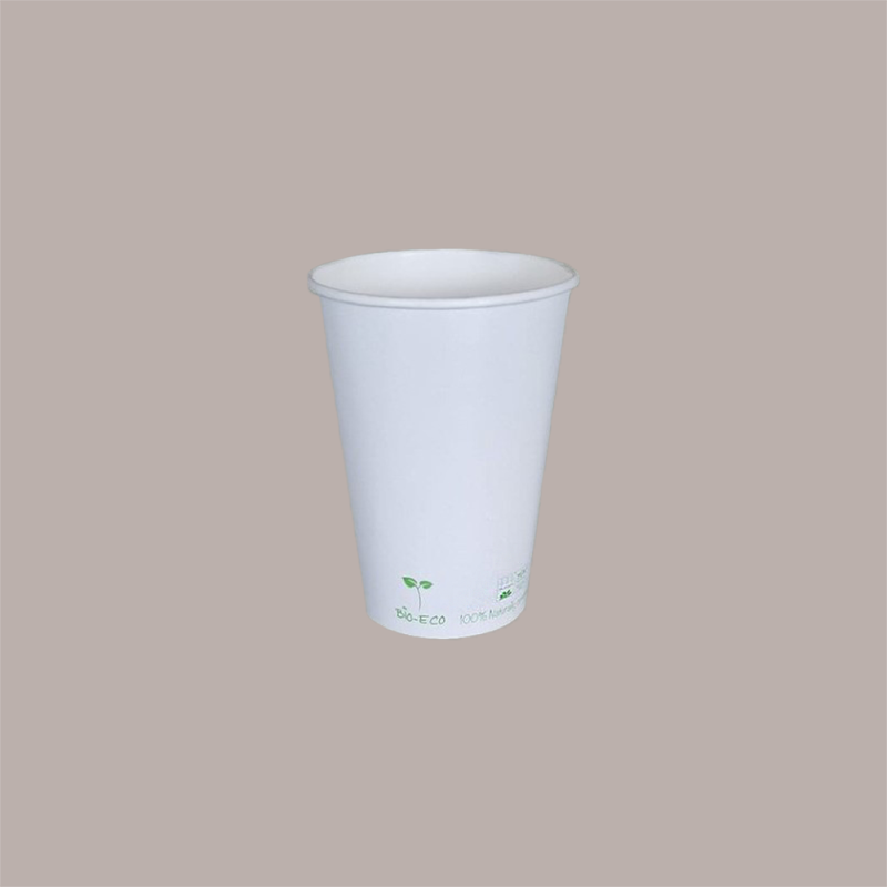 100 Pz Bicchiere Bibita Carta Bianco Biodegradabile Compost 300cc