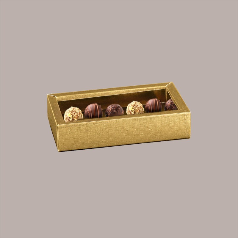 Scatola Porta Cioccolatini e Prodotti Dolciari in Fibra Oro con Fascia 215x145H35 mm 5 Pezzi [2b5ad65f]