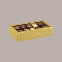 Scatola Porta Cioccolatini e Prodotti Dolciari in Pelle Oro con Fascia 145x75H35 mm 10 Pezzi [86791854]