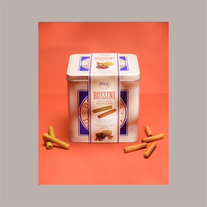 Cialde Arrotolate Ripiene al Gusto di Nocciola e Pistacchio Box Assortito Bussini 400 grammi [73a36c77]