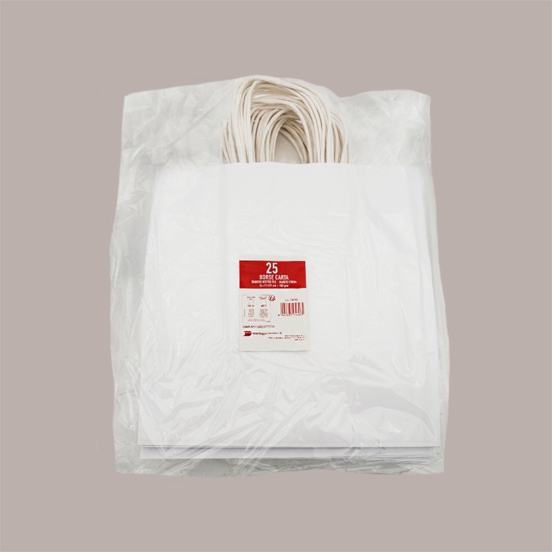 Shopper Busta Carta Bianca con Manico Cordino 26+17 H 27 cm gr 100 50 Pezzi [782d36b2]