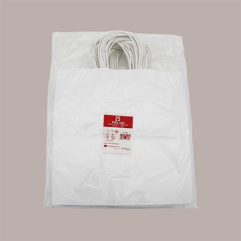 Shoppers Busta Carta Bianca con Manico Cordino 28+20 H 31 cm gr 100 50 Pezzi [ff81eeb3]